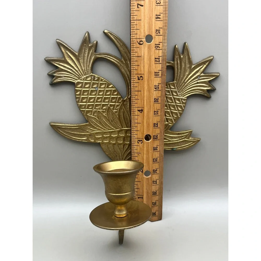 Vtg‎ Solid Brass Double Pineapple Wall Sconce Candle Holder Decor 6.5